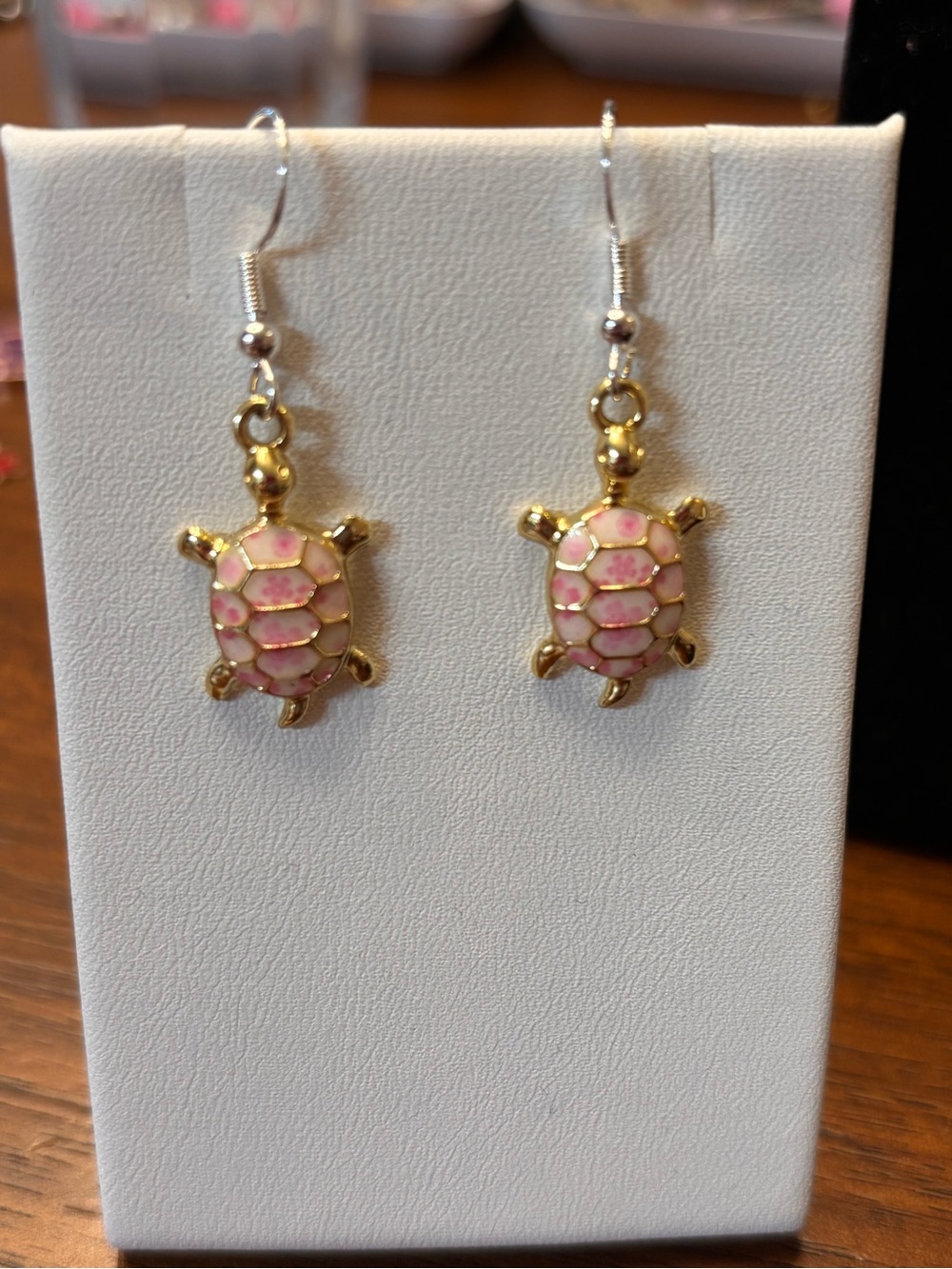 New cute pretty floral Turtle Drop Earrings with Pink Enamel Shells - Picture 1 of 1